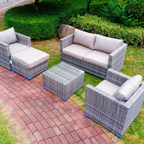 5 Piece Luxury Aluminium Framed Mixed Grey Rattan Sofa and table set